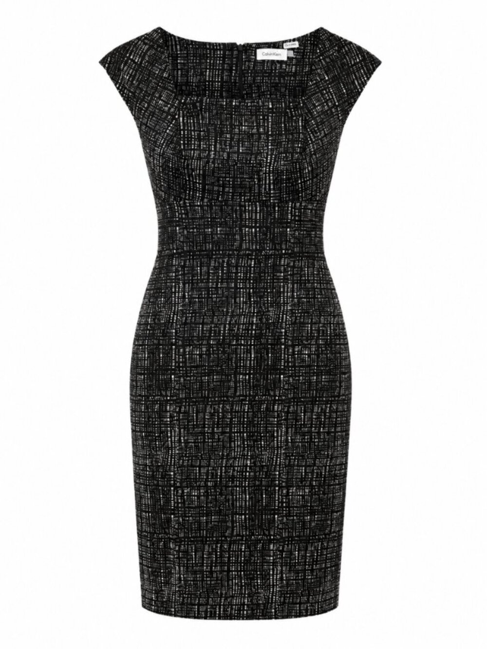 💖 2/40 Calvin Klein Black White Printed Cap Sleeve Sheath Dress Sz M